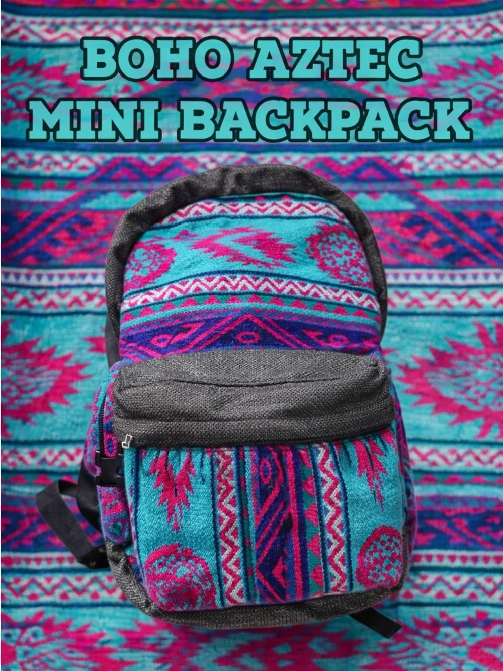 Southwestern Woven Mini Backpack Turquoise Pink Black Festival Bag